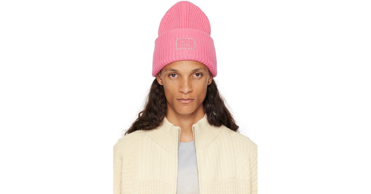 Acne Studios Embellished Face Logo Beanie in Pink for Men | Lyst UK