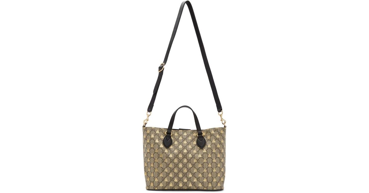 Gucci Suede Beige GG Supreme Bestiary Tote in Natural - Lyst
