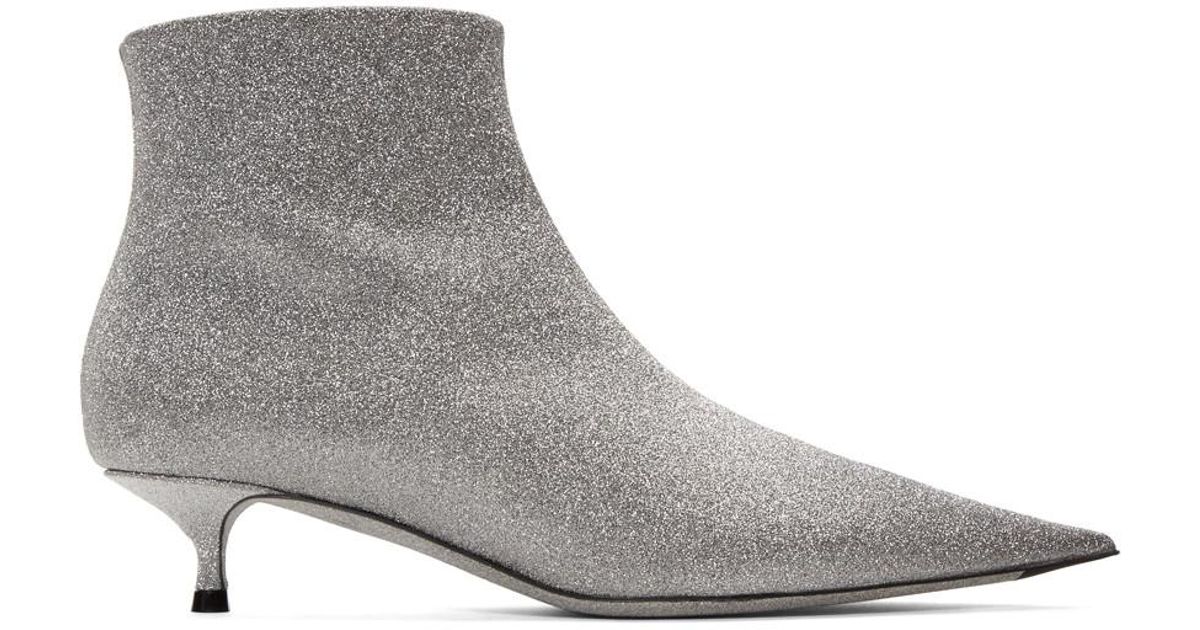 Balenciaga Leather Silver Glitter Ankle Boots in Metallic | Lyst