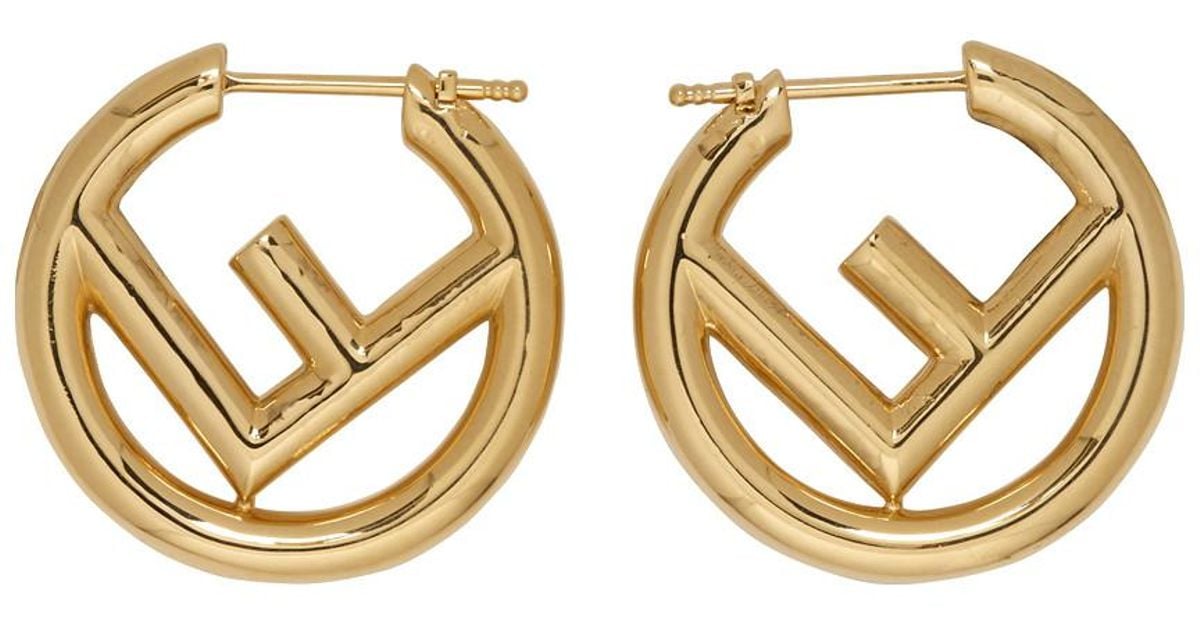 Fendi Gold Small F Is Hoop Earrings in Metallic - Lyst