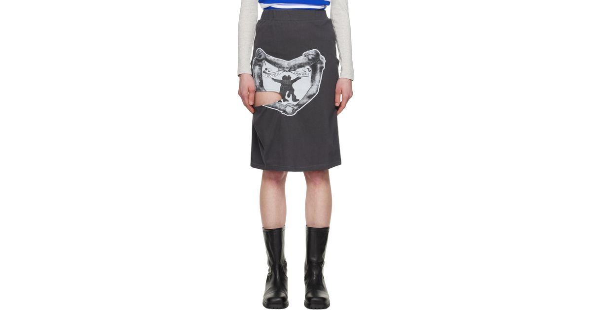 ● OPEN YY ● 25SS YY HUG&HEART CUTOUT SKIRT OPEN YY: Gray YY Hug & Heart Cutout Midi Skirt | SSENSE