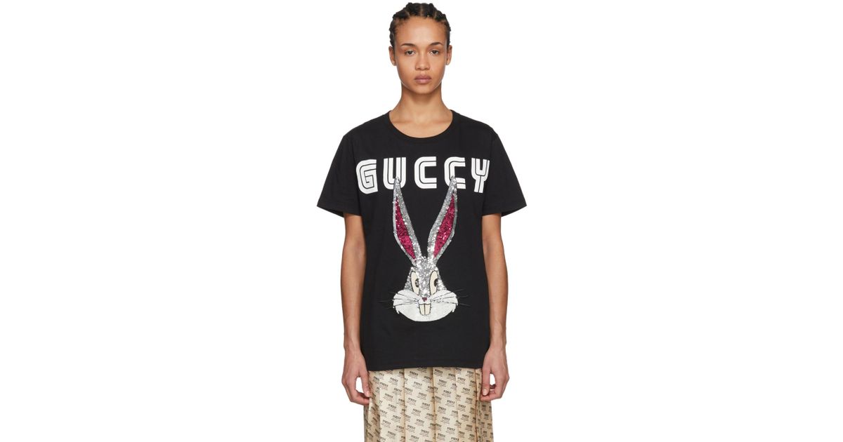 T-shirt noir Guccy Crystal Bugs Bunny 