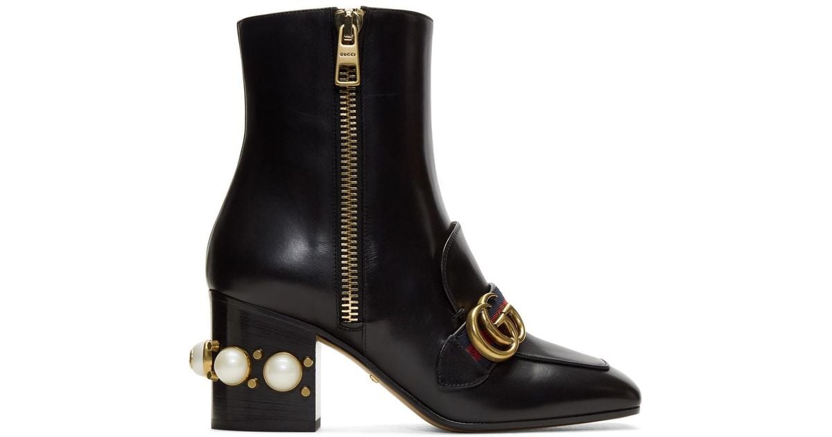 Gucci Black Pearl Stud Peyton Boots Lyst