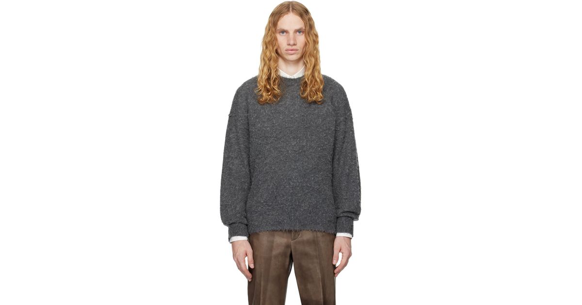 トップス AURALEE BRUSHED WOOL CASHMERE SILK Gray Brushed Wool Cashmere Sweater by AURALEE on Sale