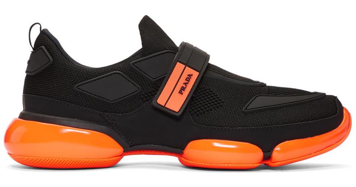orange and black prada sneakers
