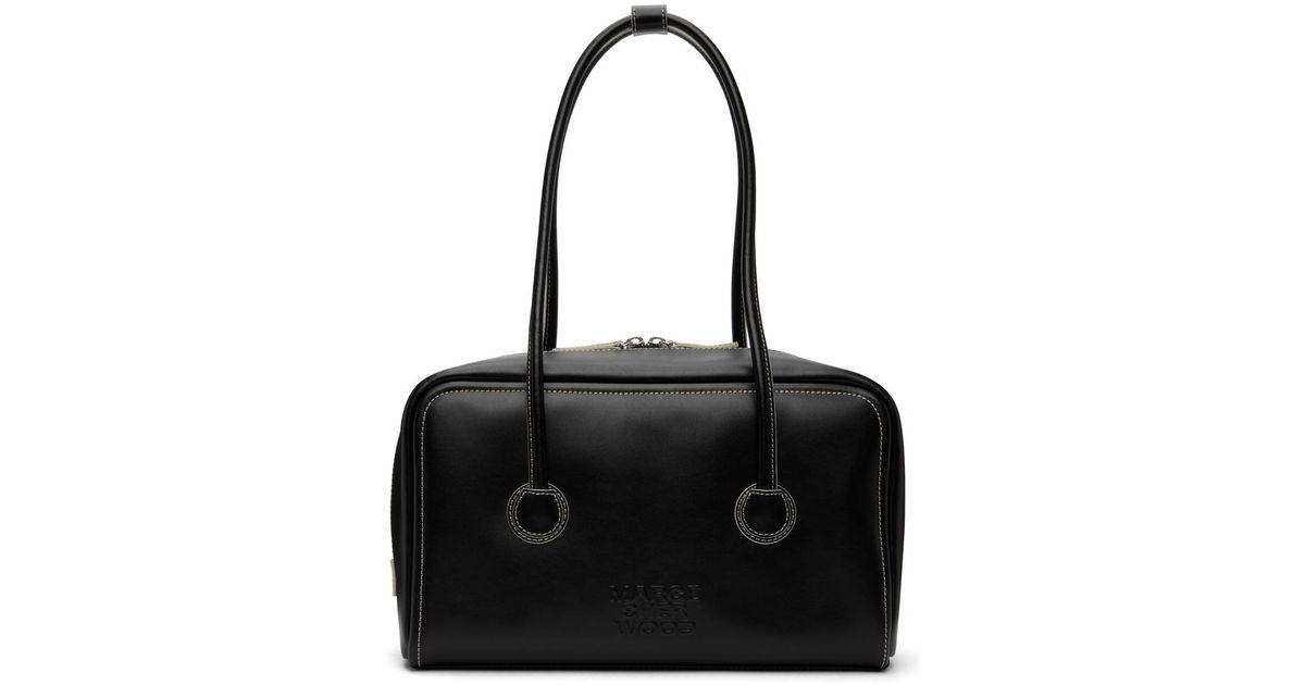★MARGE SHERWOOD★ SOFT TOTEblack plain 5000612312 MARGE SHERWOOD Black Glossy Plain Tote Bag | Korean Fashion