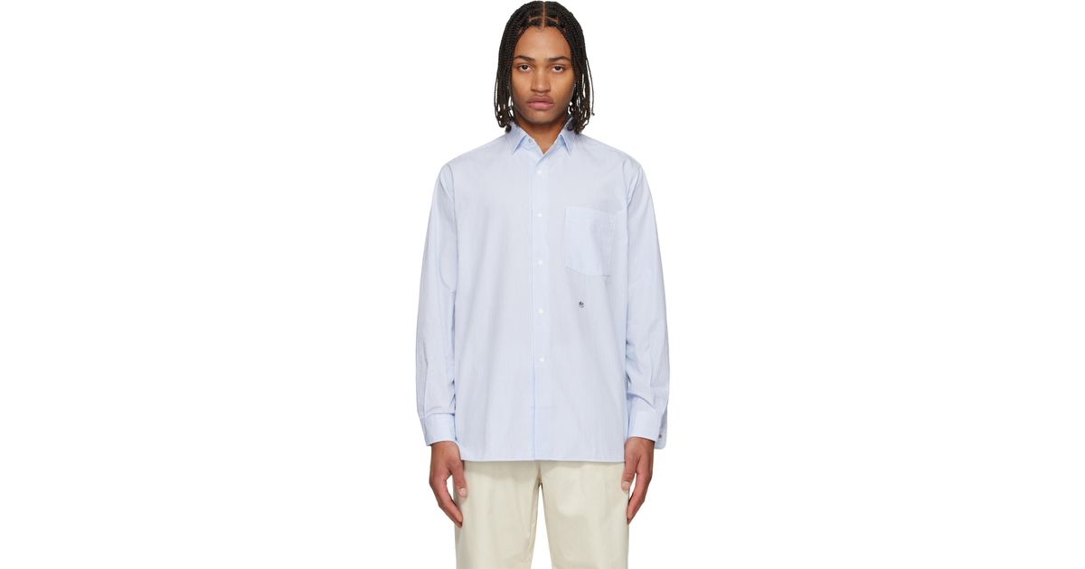 Nanamica Regular Collar Stripe Wind Shirt in White for Men | Lyst