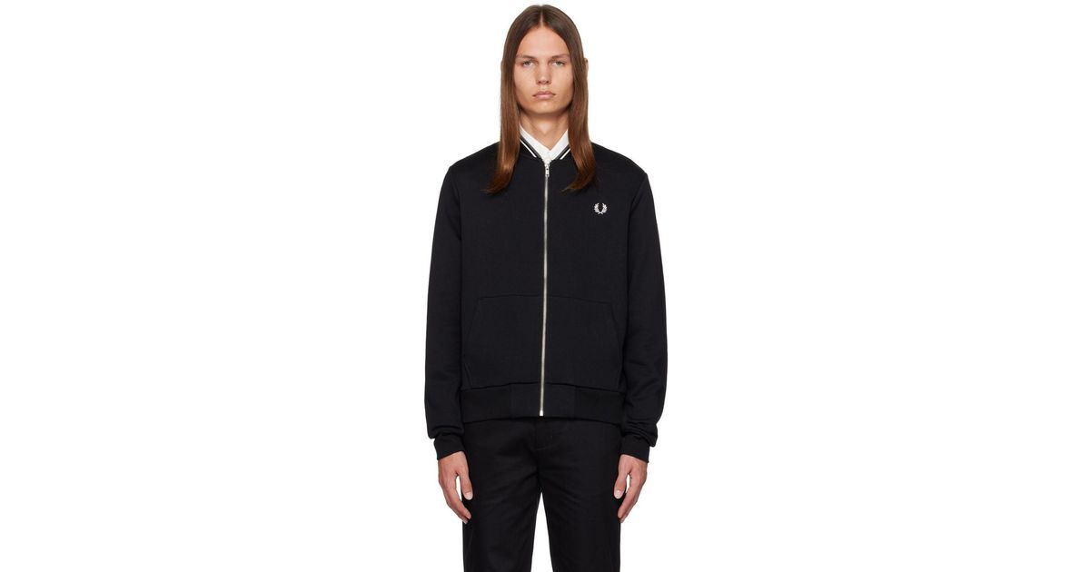 Fred Perry Zip Through Cardigan in Black for Men | Lyst
