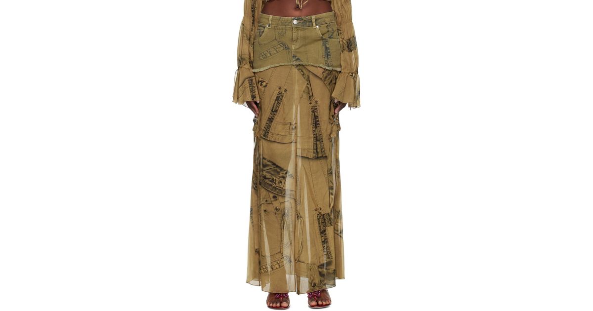 【関税込み】Blumarine カーキ カーゴ デニム マキシスカート Blumarine カーキ カーゴ デニム マキシスカート ナチュラル | Lyst