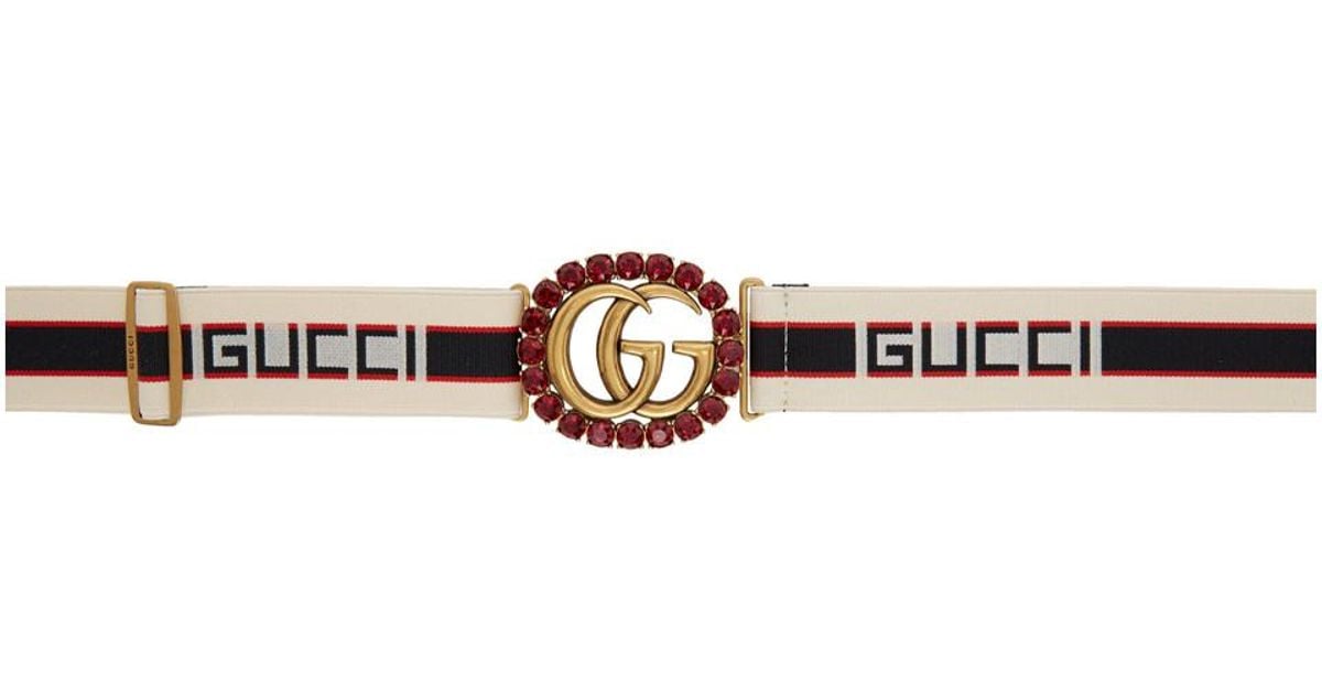 Gucci Ivory GG Crystal Elastic Belt in 