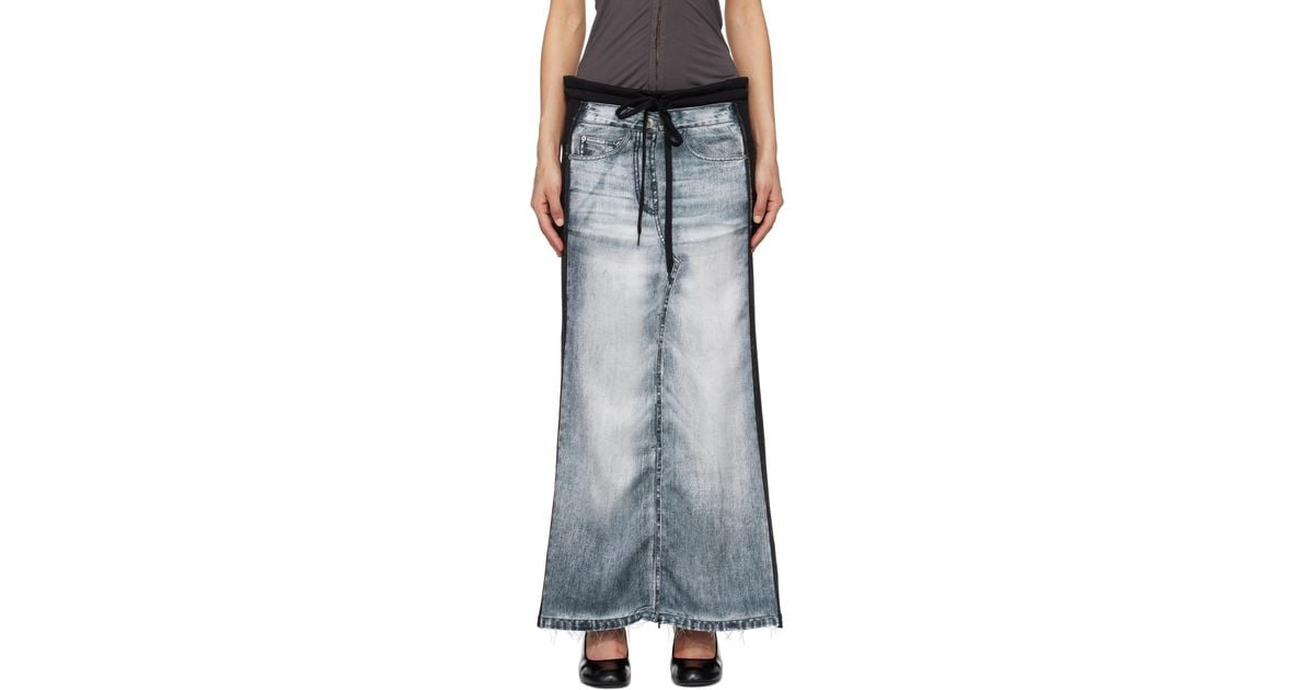 OPEN YY Front Jean Effect Jersey Maxi Skirt in Black | Lyst UK