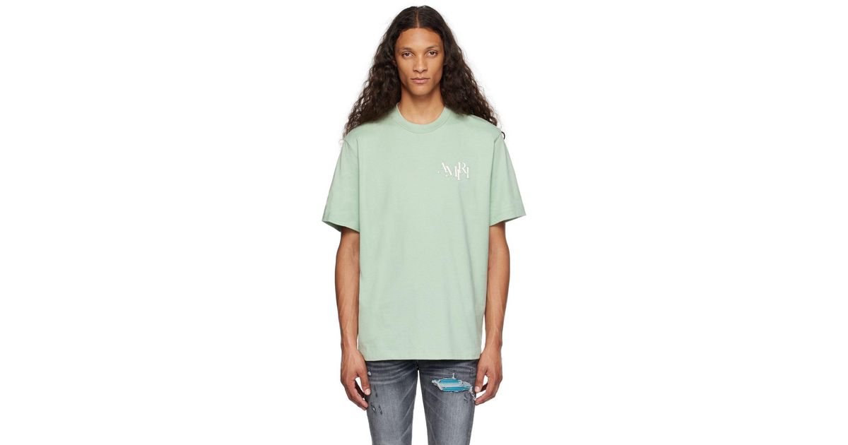Amiri Mint stagger Logo Tshirt in Green for Men Lyst