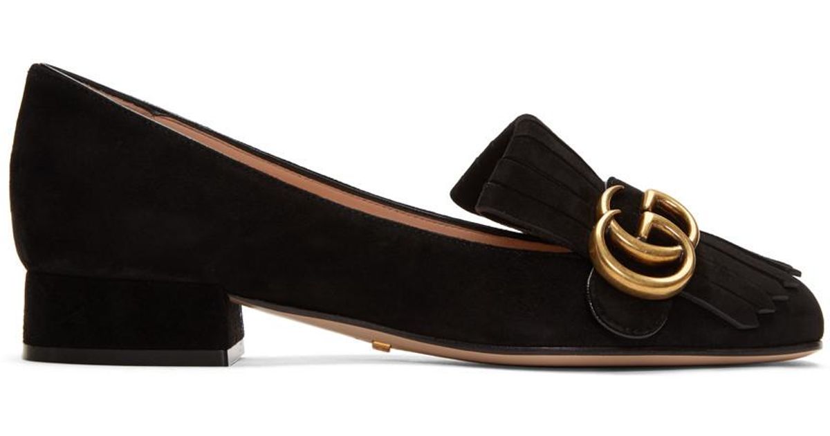 Gucci Suede Black GG Marmont Loafers | Lyst
