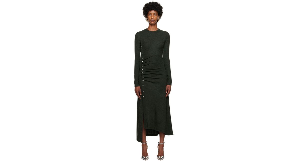 Paco Rabanne Green Gathered Midi Dress in Black | Lyst