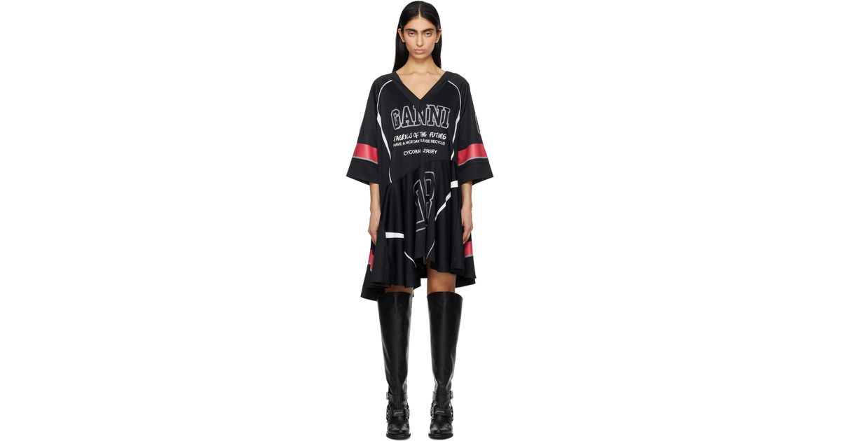 ganni future mesh dress Blue Printed Mesh O-neck Ruched Long Dress