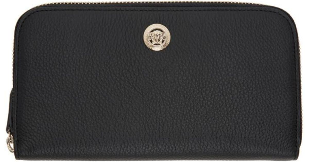 Versace Leather Black Medusa Zip Around Wallet Lyst