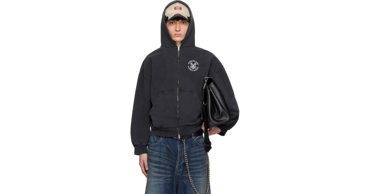 【BALENCIAGA】Crest Molleton Archetype ジップアップフーディ メンズ Balenciaga ブラック Key Crest Molleton Archetype