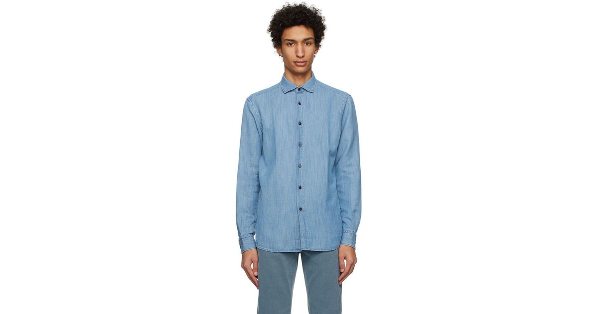 Zegna Indigo Button-down Shirt in Blue for Men | Lyst