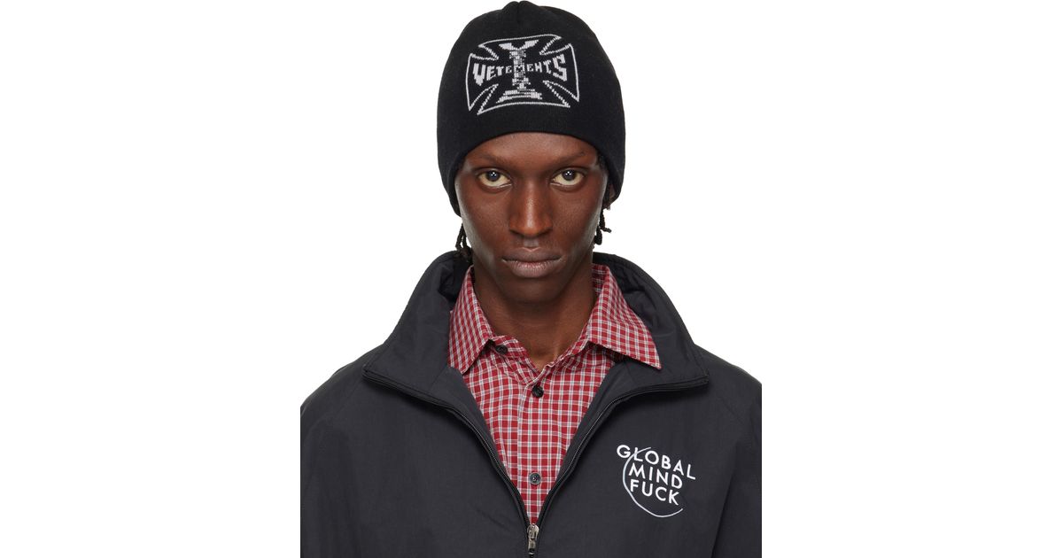 Vetements Biker Cross Logo Beanie in Black for Men | Lyst Canada