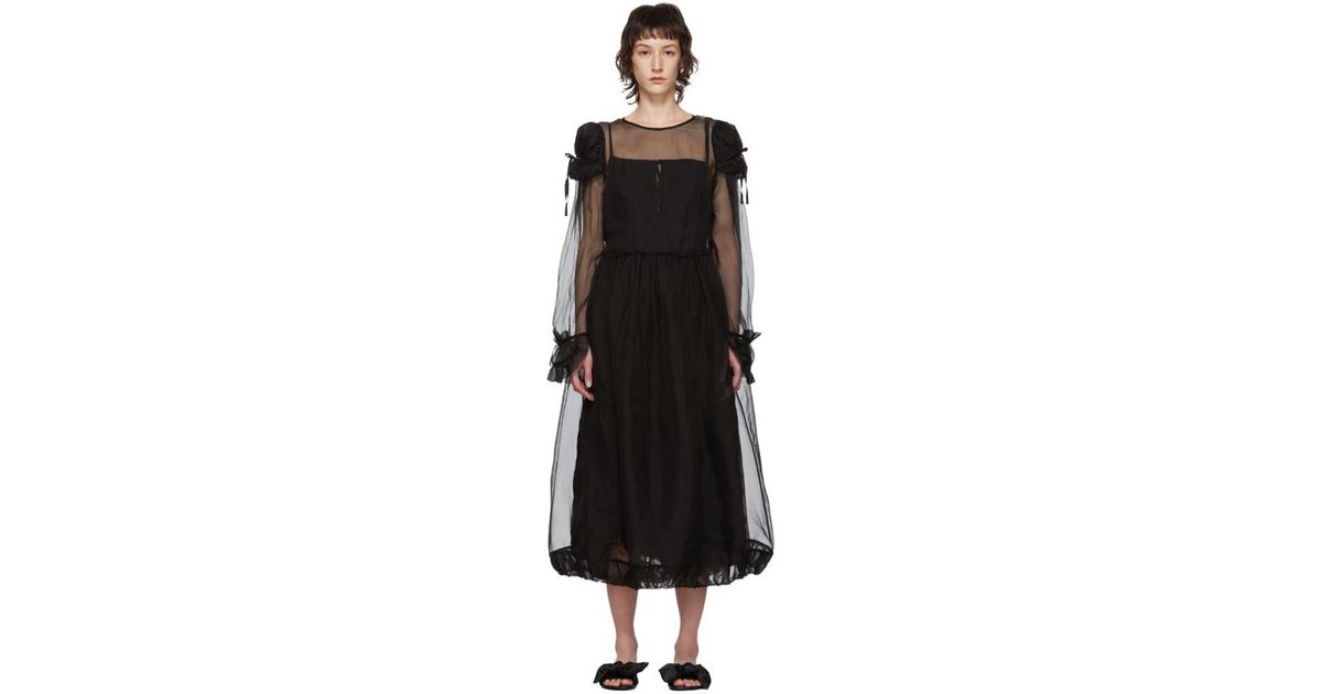 Renli Su Tulle Black Silk Sheer Puffed Dress - Lyst