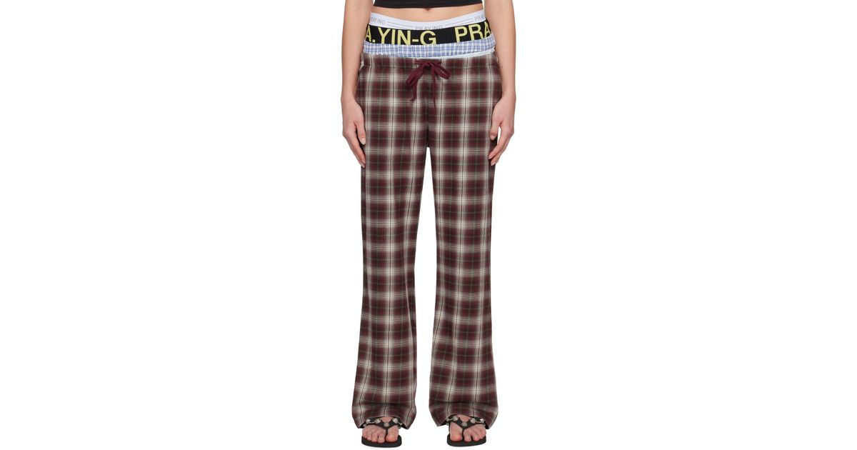 完売アイテム:Praying underwear sweats plaid PRAYING Underwear Plaid Lounge Pants in Brown | Lyst