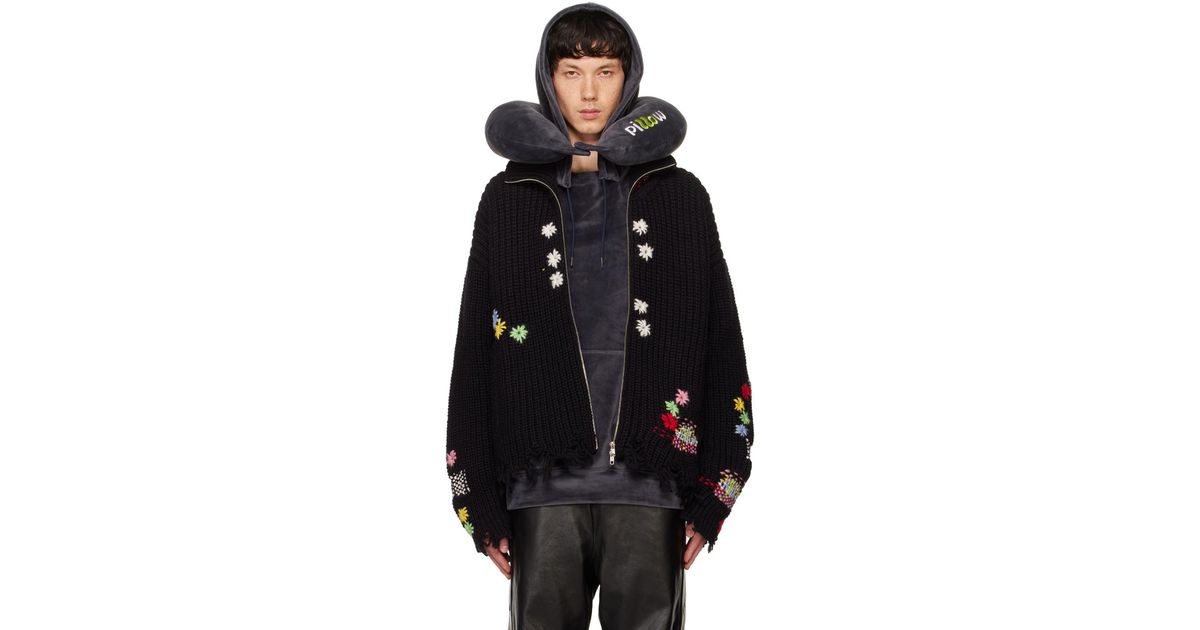 Doublet Darning Cutoff Drivers Cardigan in Black for Men Doublet Darning Cutoff Drivers Cardigan in Black for Men