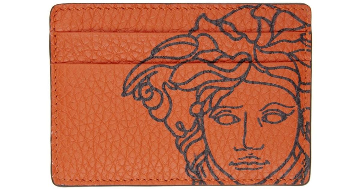 Versace Leather Orange Pop Medusa Card Holder for Men | Lyst