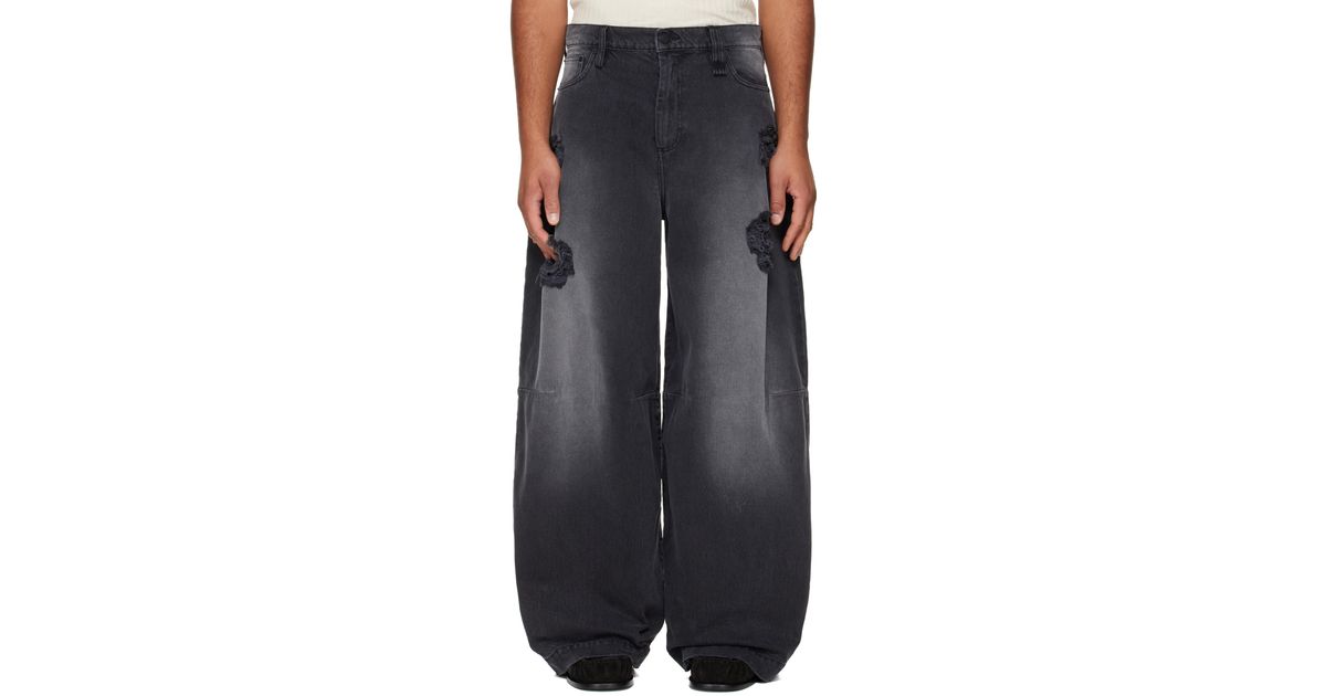 Simone Rocha Embellished Wide Leg Puddle Jeans in Black for Men | Lyst