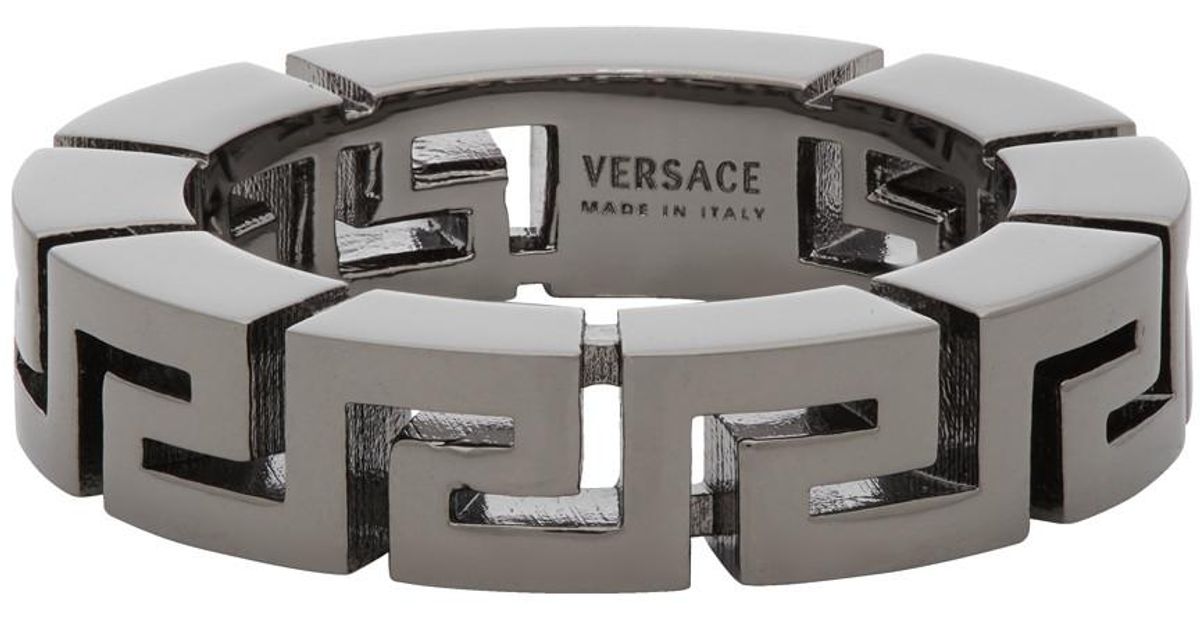 Versace Silver Meander Ring in Metallic for Men - Lyst