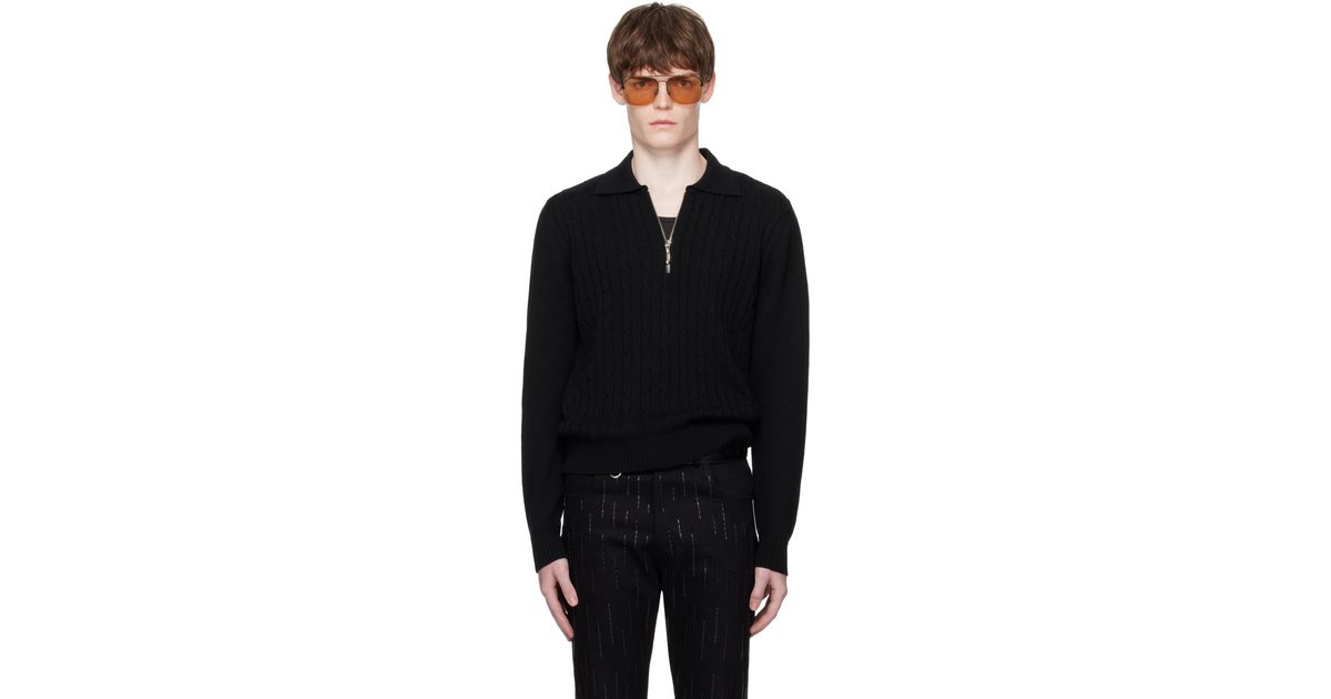 Ernest W. Baker Cable Knit Zip Polo in Black for Men | Lyst