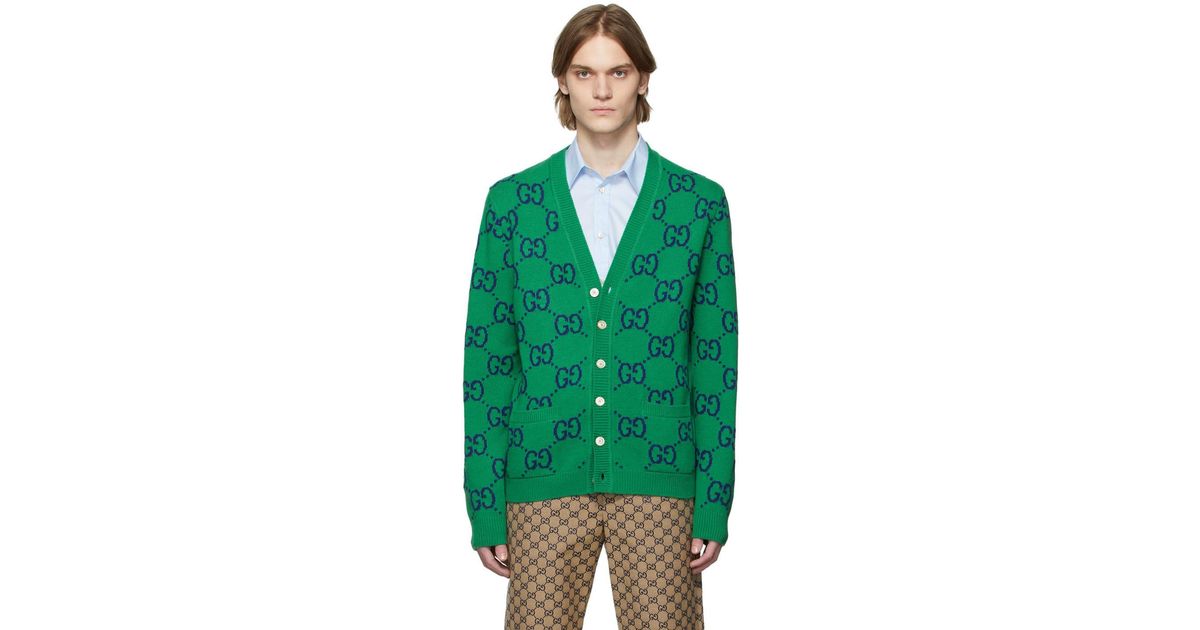 Gucci Wool Knit gg Cardigan in Green for Men Lyst