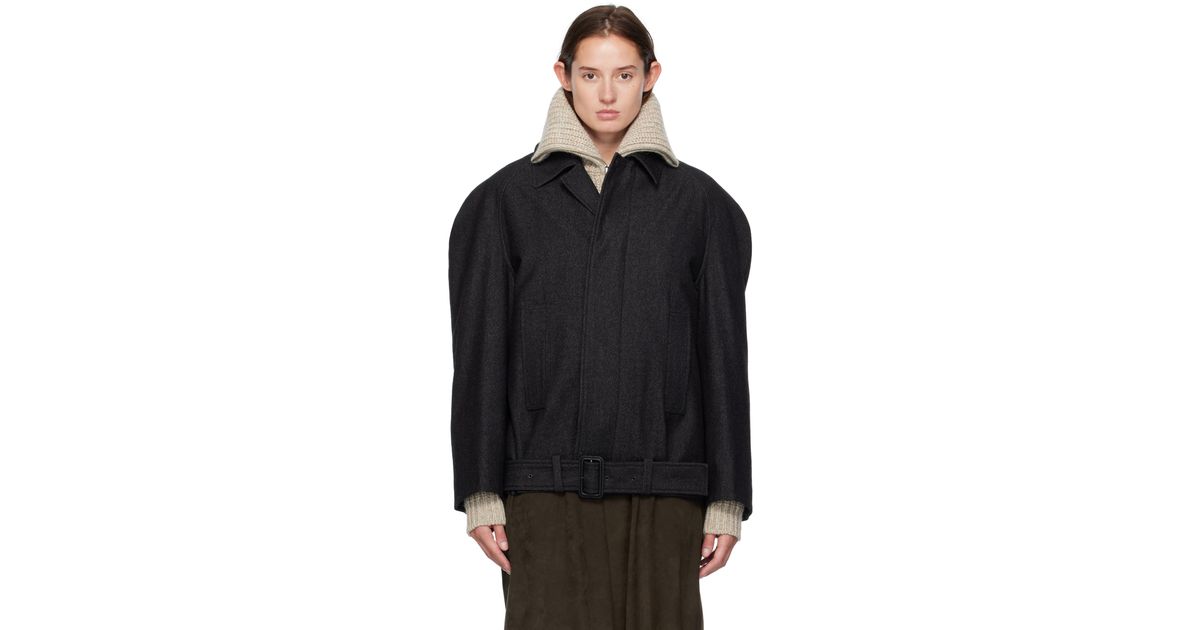 Lemaire Raglan Sleeve Short Coat in Black | Lyst