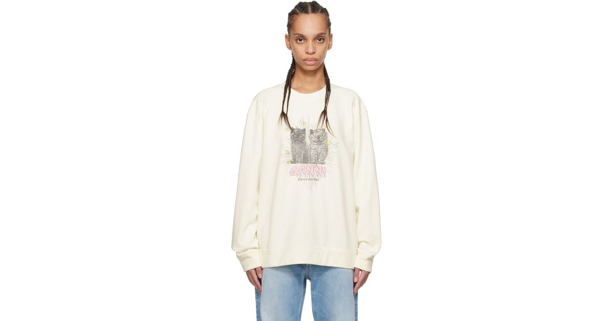 その他 Ganni SS25 'Kittens' sweatshirt (T4163 135) GANNI KITTENS PRINT COTTON SWEATSHIRT – LOZURI®