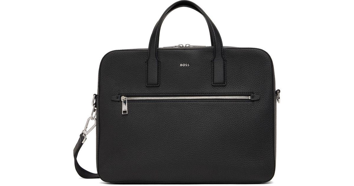 BOSS by HUGO BOSS Black Leather Briefcase for Men | Lyst