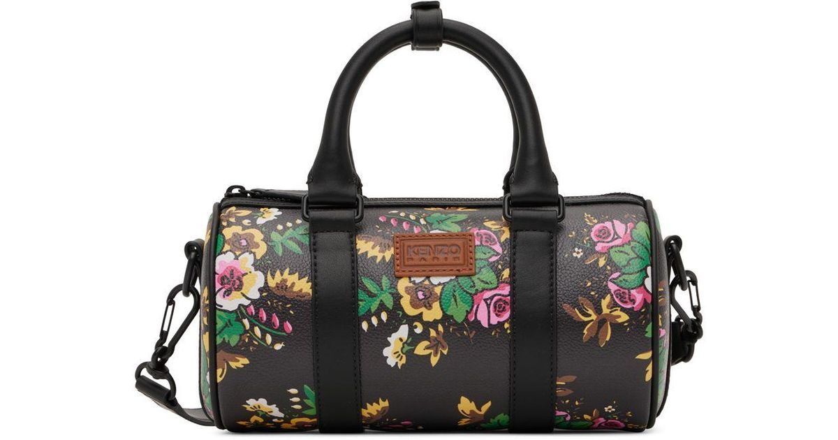 KENZO Black Paris Mini Courier 'pop Bouquet' Bag in 99 Black (Green