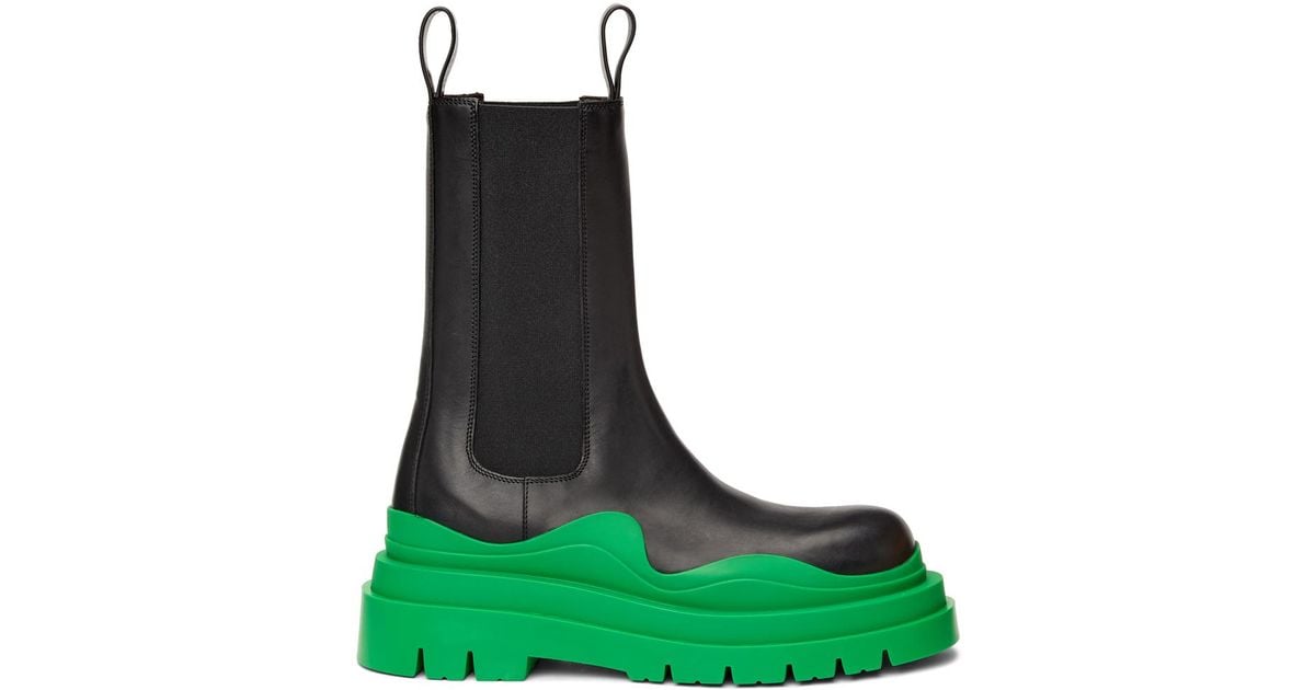 Bottega Veneta Leather Black & Green 'the Tire' Chelsea Boots for Men ...