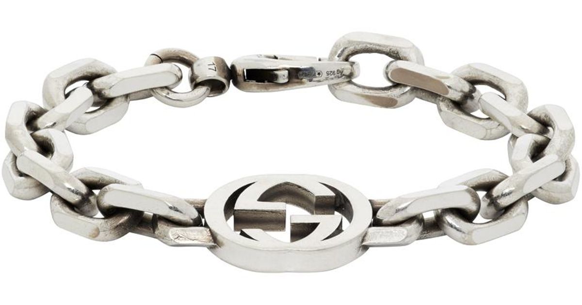 Gucci Silver Interlocking G Bracelet in Metallic | Lyst