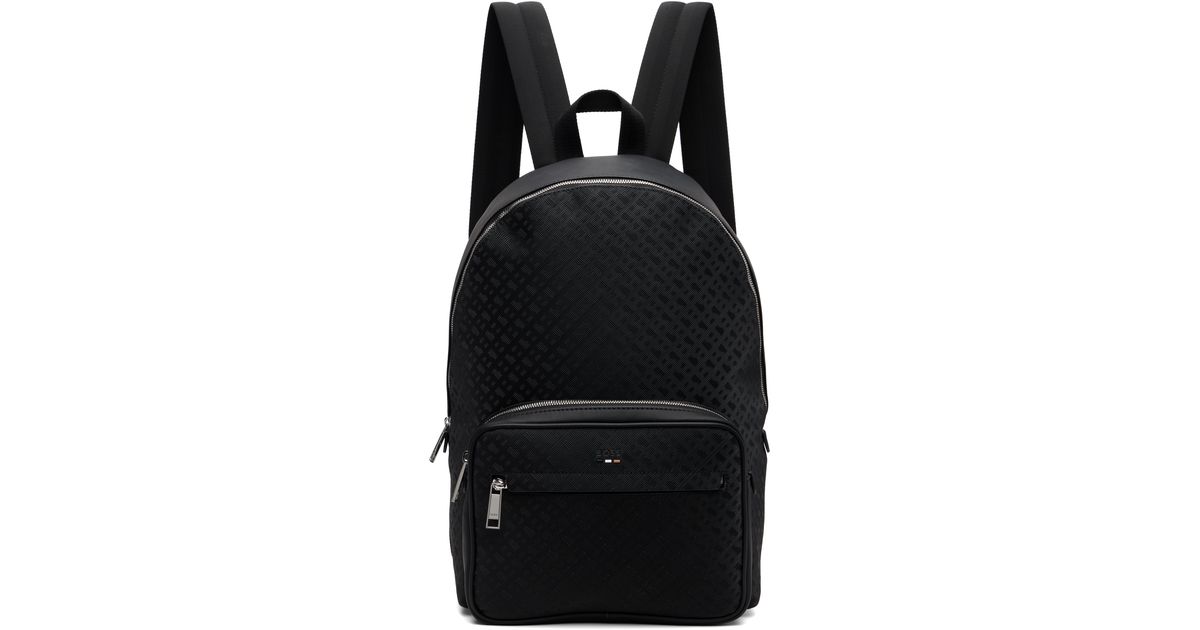 BOSS Check Faux-Leather Backpack in Black for Men | Lyst