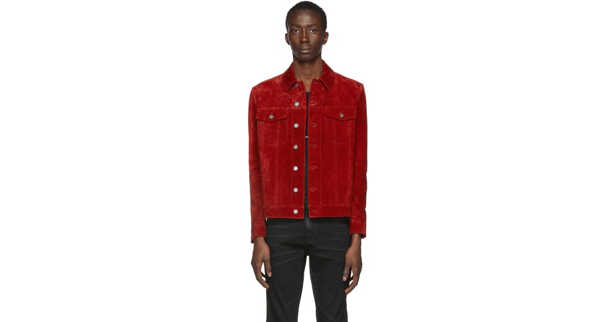 Saint Laurent Suede Jacket in Dark Red 