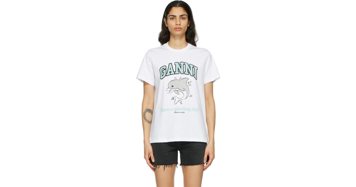 Ganni Cotton Dolphin T-shirt in White | Lyst