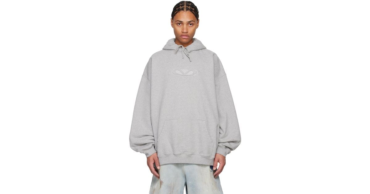 【VETEMENTS】グレー 3D オーバル ロゴ オーバーサイズ フーディ メンズ Vetements グレー 3D オーバル ロゴ オーバーサイズ