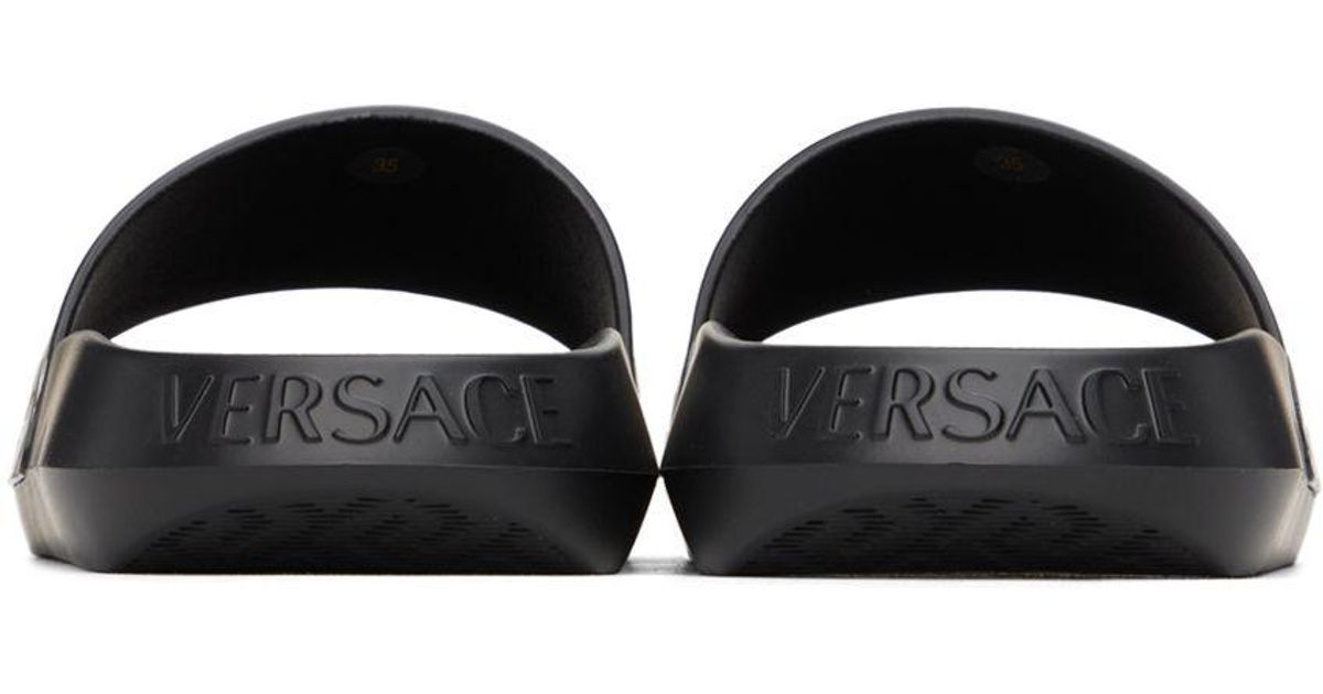 Versace Black Allover Slides | Lyst