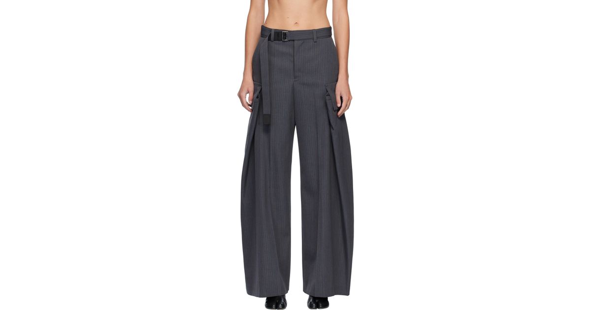 Sacai Stripe Doeskin Trousers in Black | Lyst