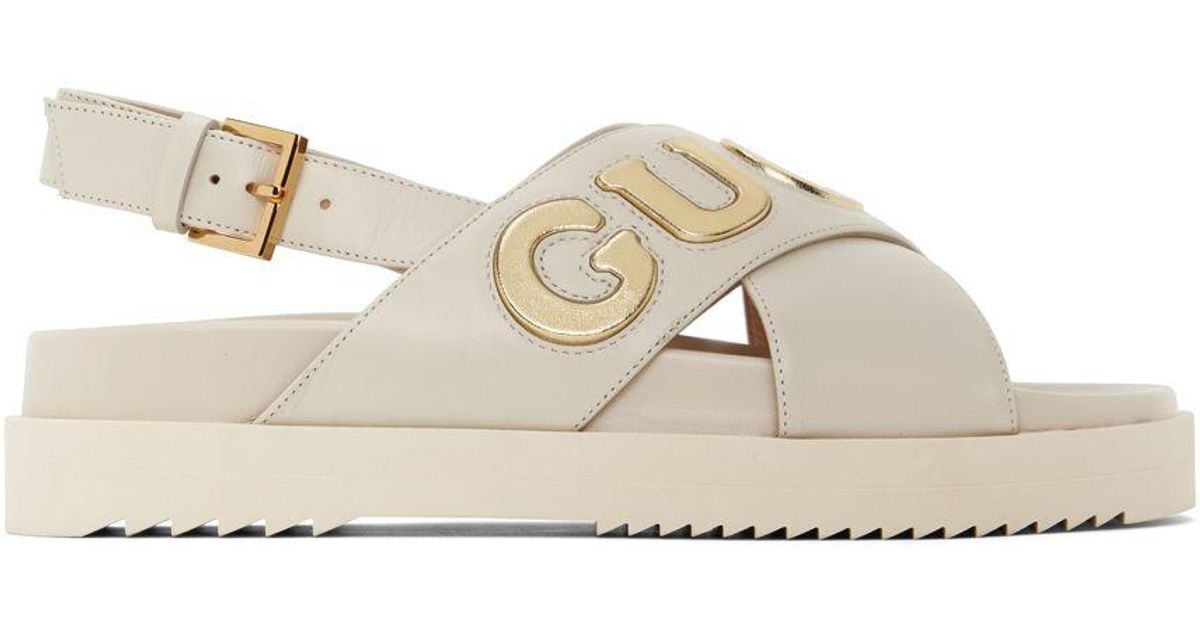 Gucci White Embossed Sandals in Black Lyst