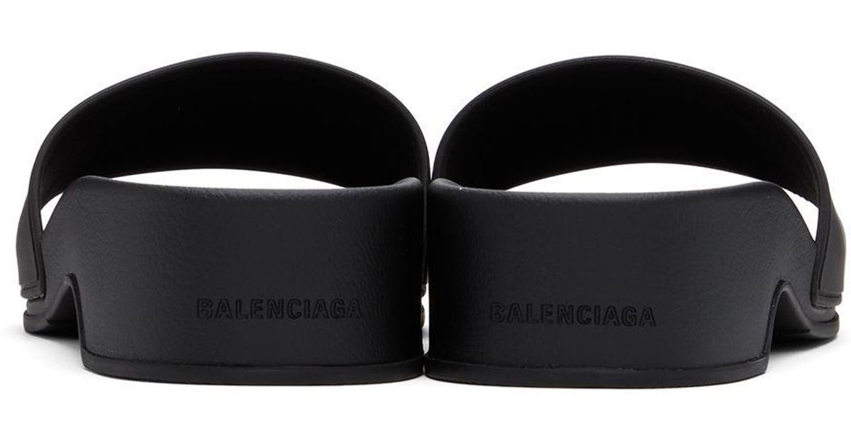 Balenciaga Rubber Black Pool Bb Wedge Slide Sandals Lyst