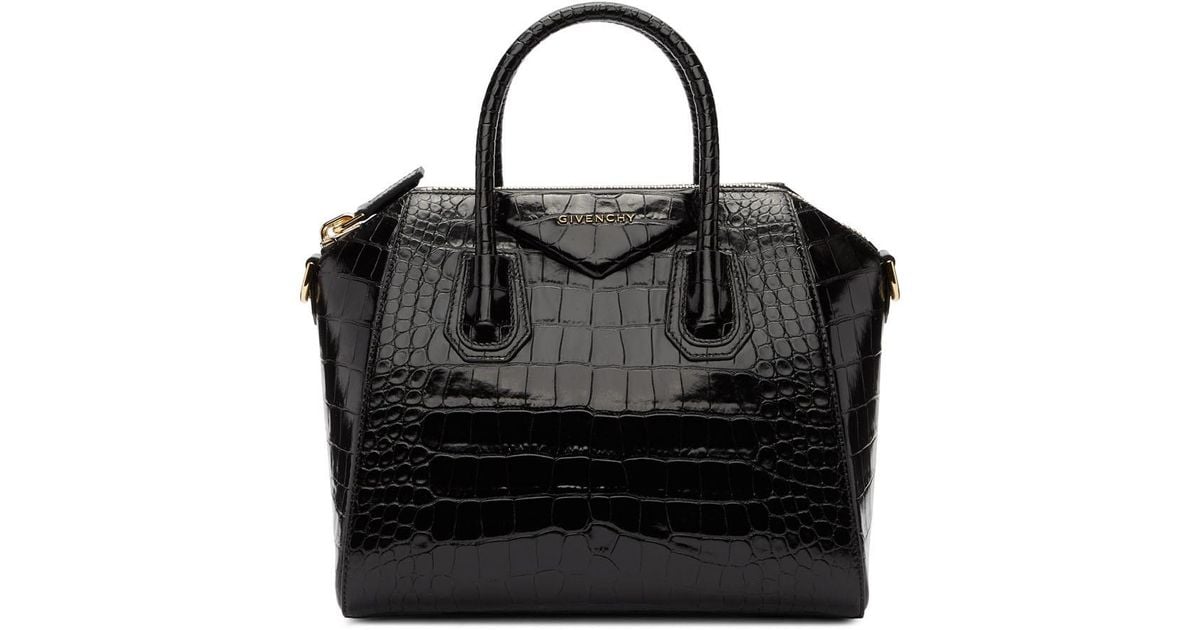 Givenchy Croc Embossed Small Antigona Leather Shoulder Bag in Black | Lyst