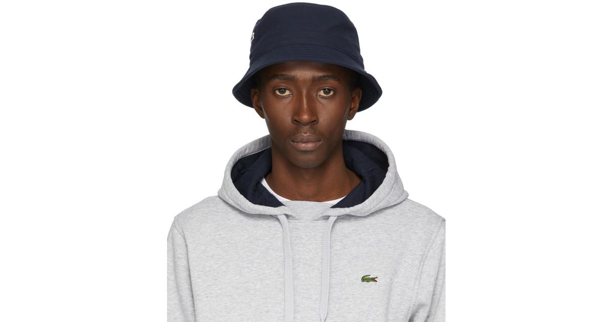 Lacoste Navy Cotton Bucket Hat in 
