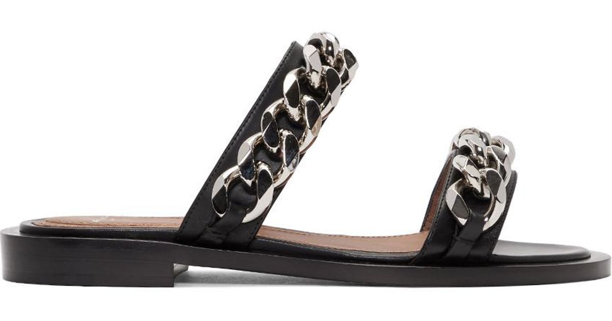 Black Double Band Chain Sandals - Lyst
