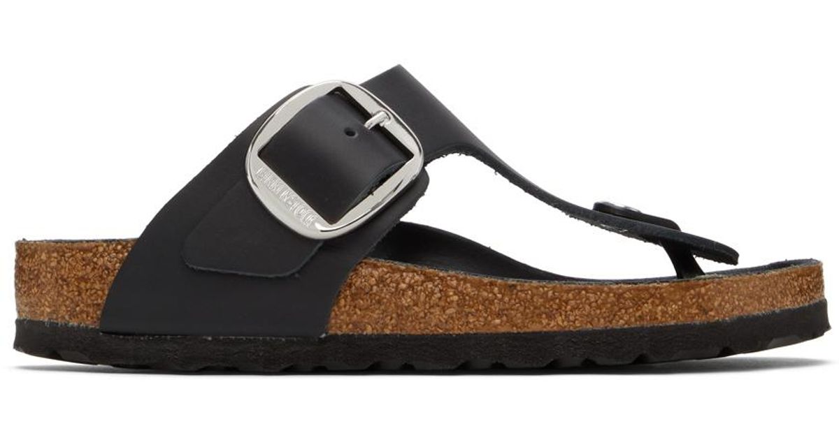 Birkenstock Leather Big Buckle Gizeh Sandals in Black | Lyst