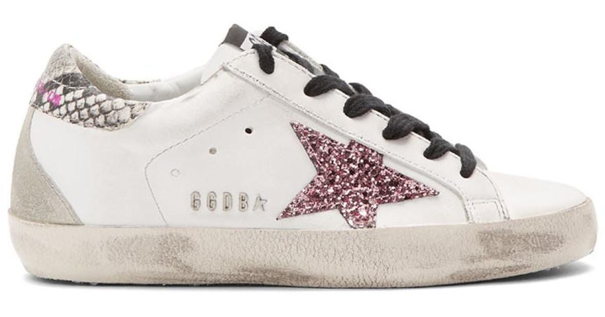 Golden Goose White Glitter Star Snakeskin Superstar Sneakers | Lyst